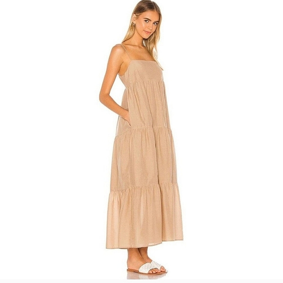 REVOLVE Dresses & Skirts - REVOLVE L' Academie Kiyama Maxi Dress Size Large Tan Oat Pockets Linen Blend
